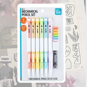 🏷️ set of 6 mechanical pencils with refill lead case & erasers (0.7mm)